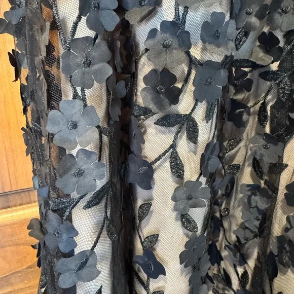 New never worn Black Floral Appliqué evening gown with Nude Lining. Gorgeous! - Picture 5 of 5